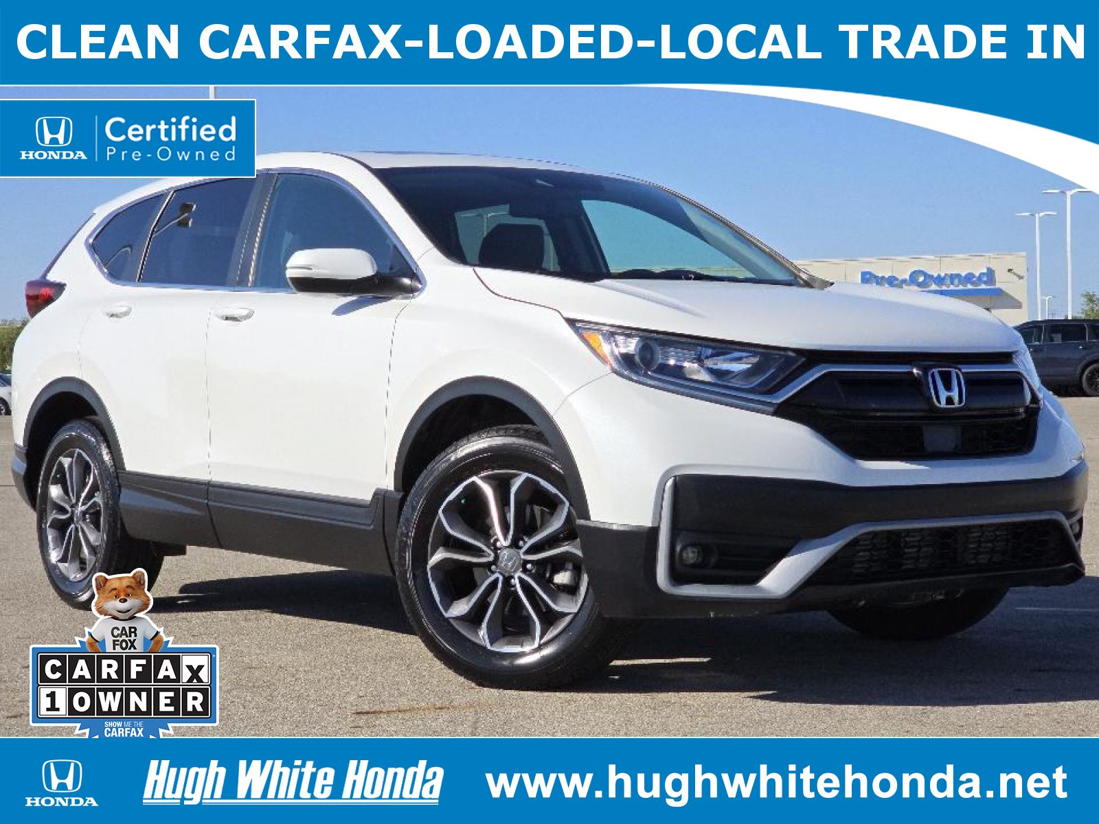 Certified, 2021 Honda CR-V AWD EX-L, White, G1233A