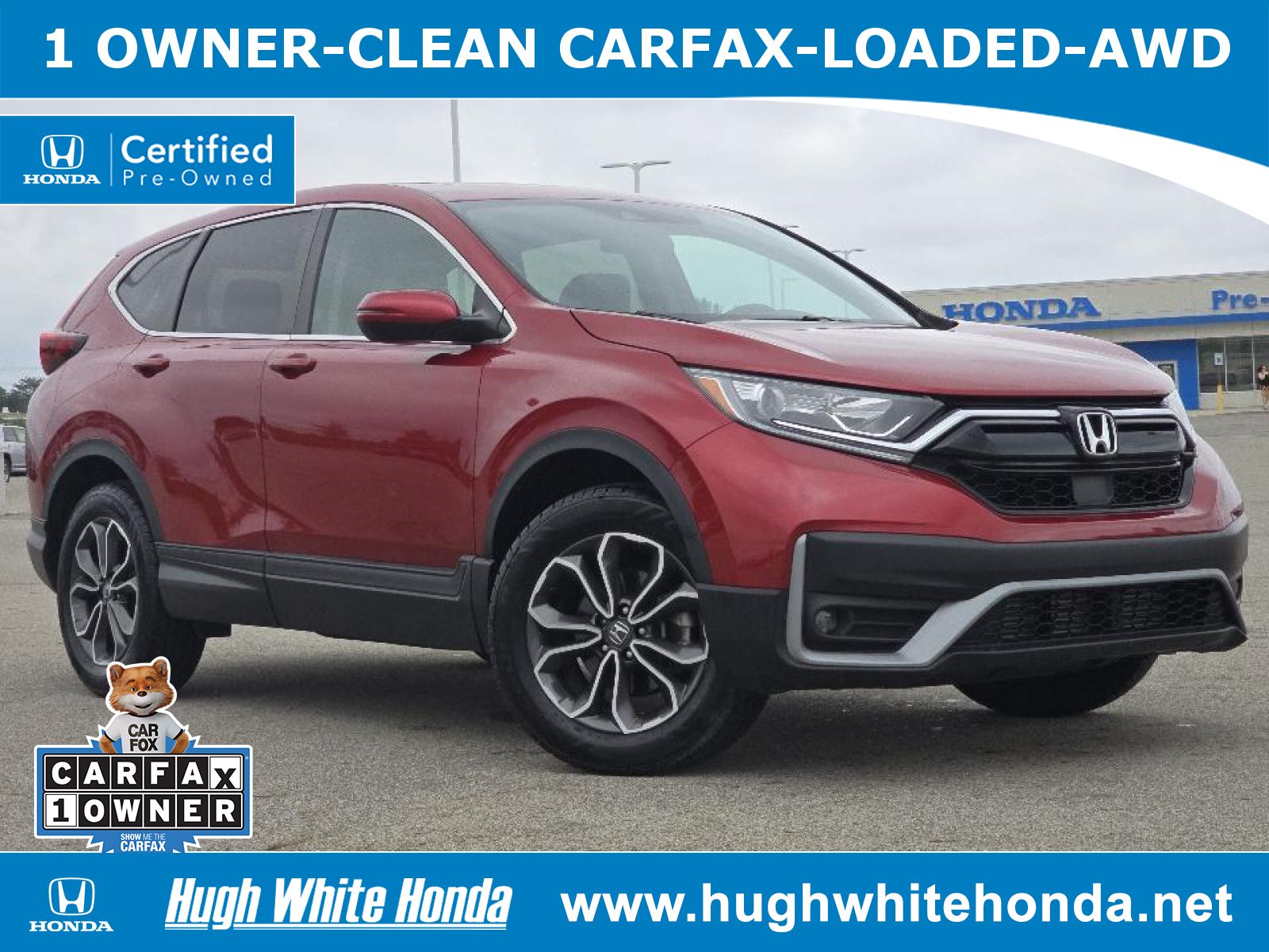 Certified, 2021 Honda CR-V AWD EX, Red, G1347A-1