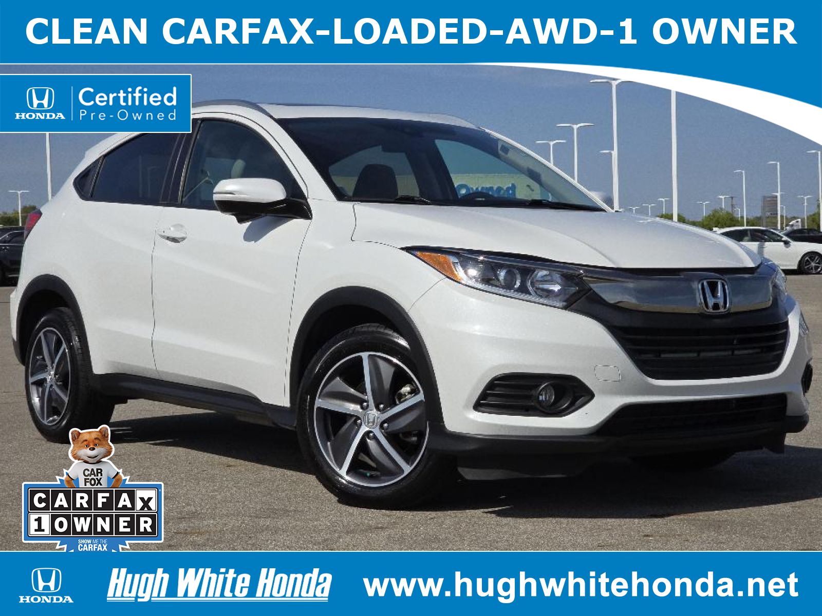 Certified, 2022 Honda HR-V AWD EX, White, G1661A-1